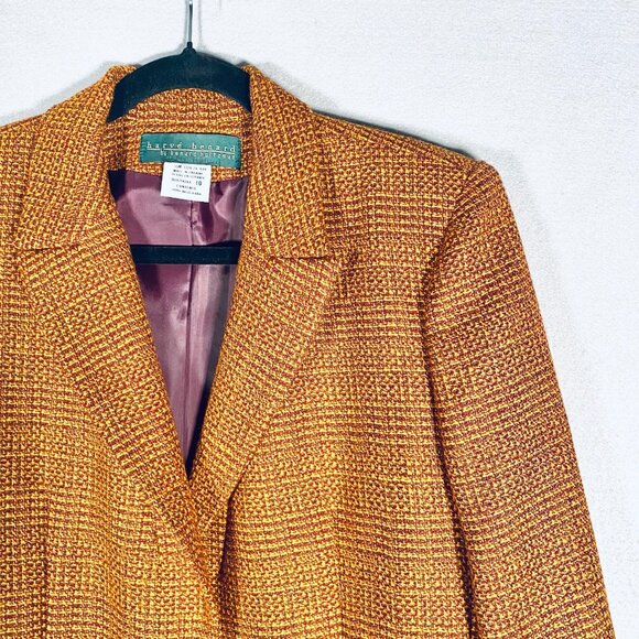 Harve Benard Blazer Womens 10 Orange Brown Wool Houndstooth Jacket - Picture 3 of 11